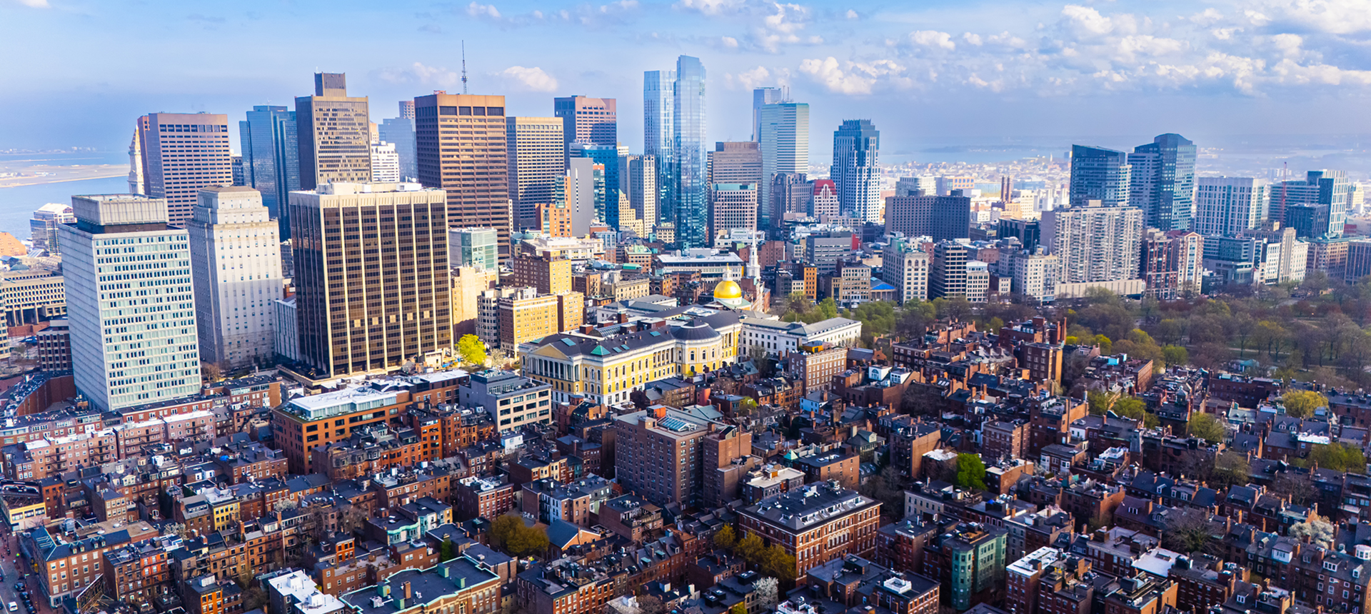 Boston cityscape with modern and historic buildings.